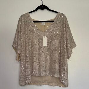 By Together Sparkling Beige Sequin Blouse NWT